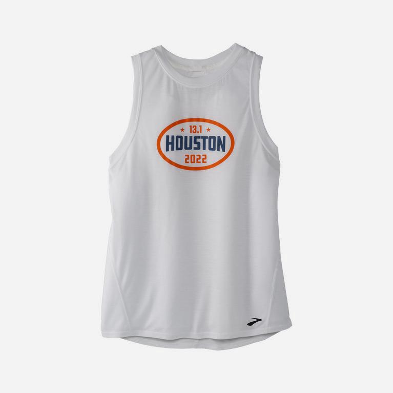 Brooks Women's Houston22 Distance Graphic Running Tank Top Singapore - White/13.1 Houston (07821-FXQ